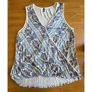 1 Clique Womens 1X Blue Floral Boho Surplice V-Neck Tank Top Sleeveless 1C188K